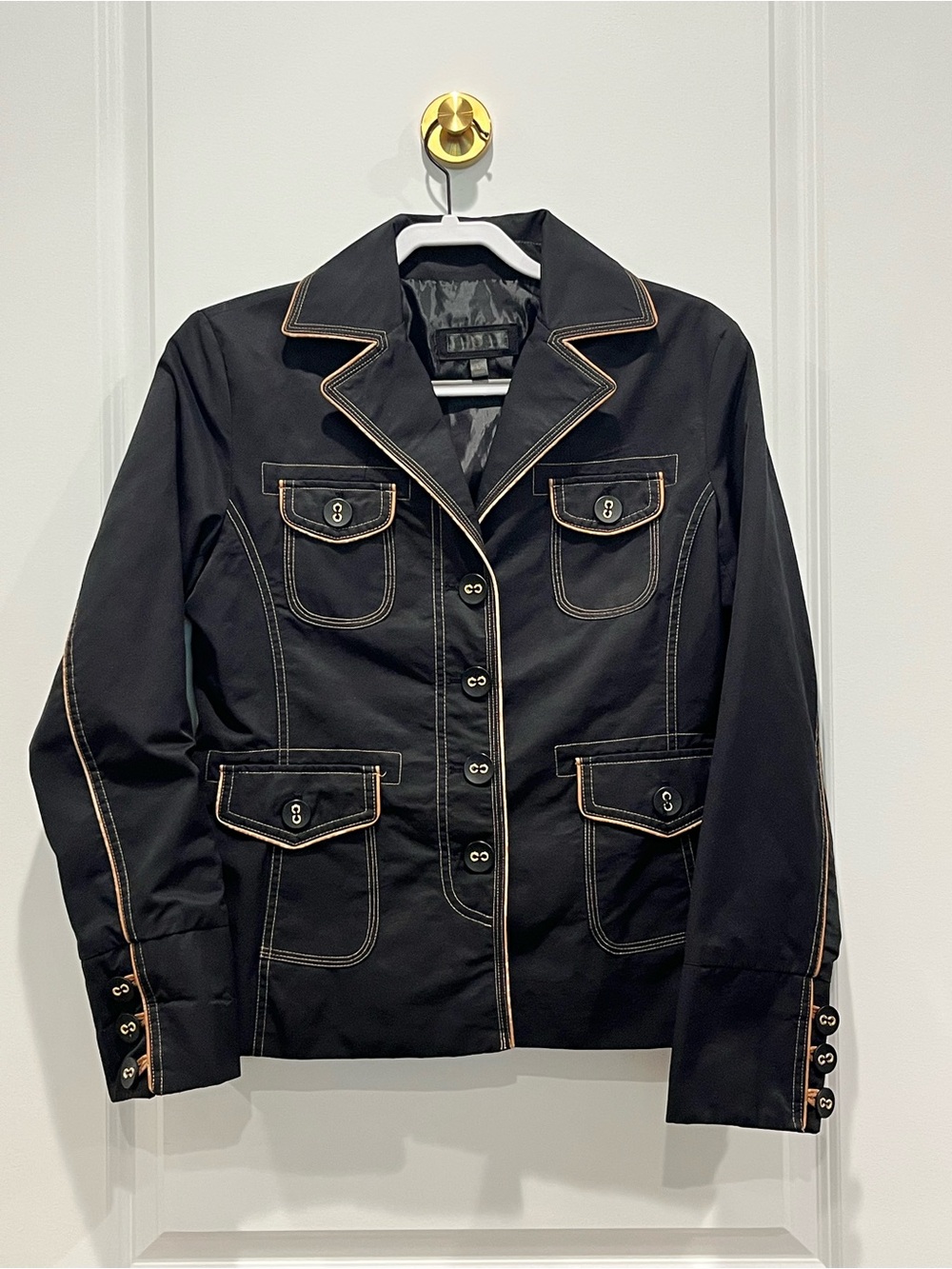 Wilsons Black Jacket with Tan Leather Contrast Stitching